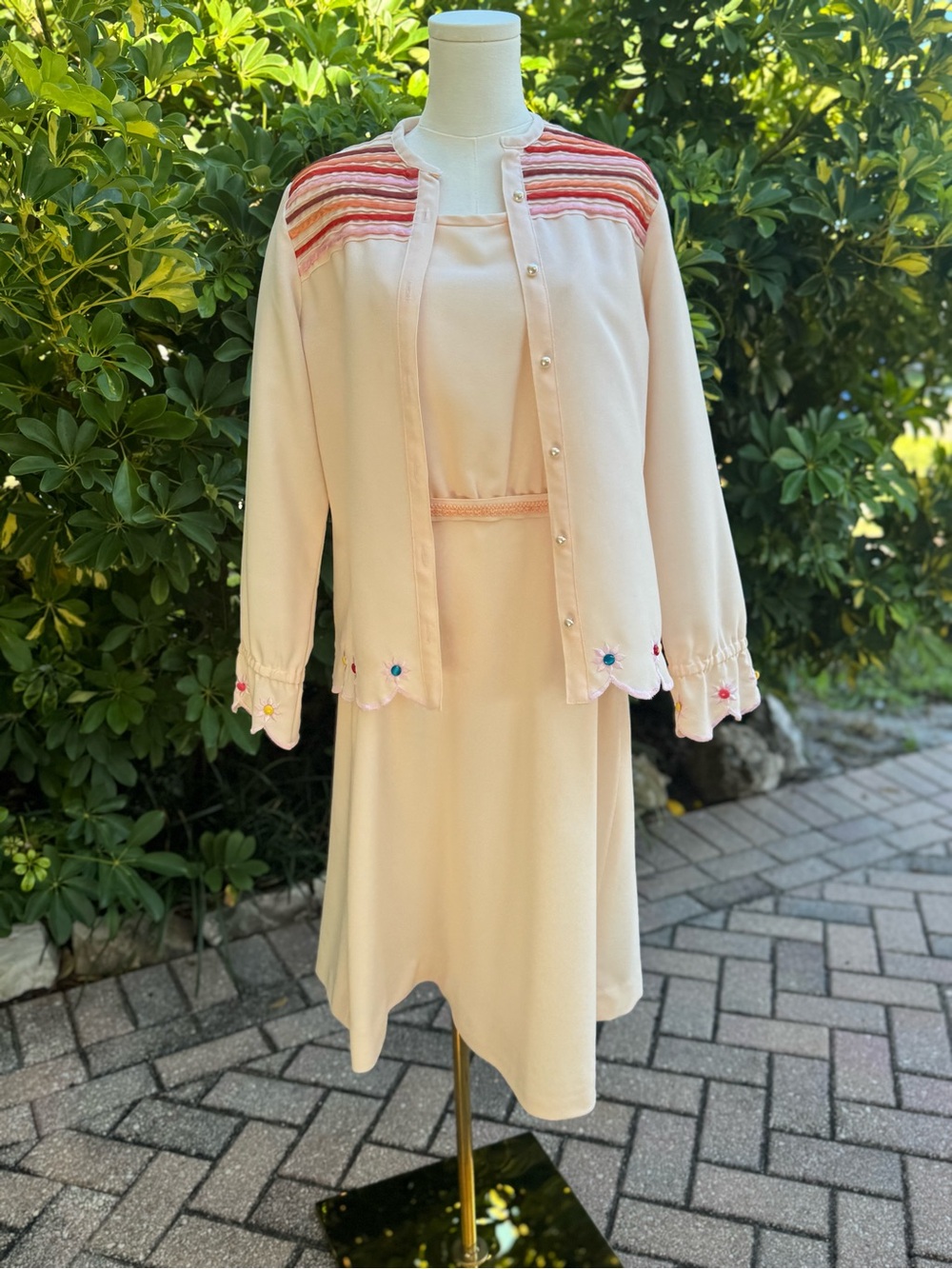 Vintage 1970s Handmade Pastel Dress & Matching Jacket Set